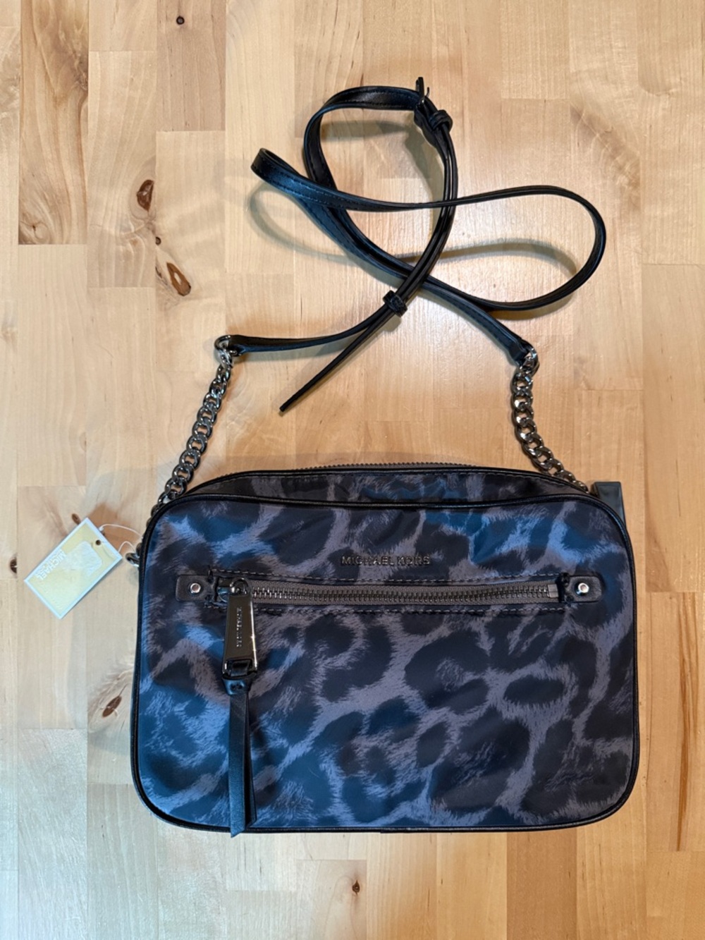 Michael Kors Gunmetal Leopard Print Polly Nylon Crossbody Purse
